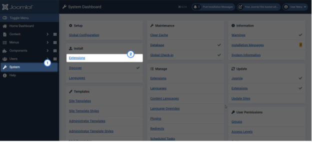 Screenshot of Joomla extensions